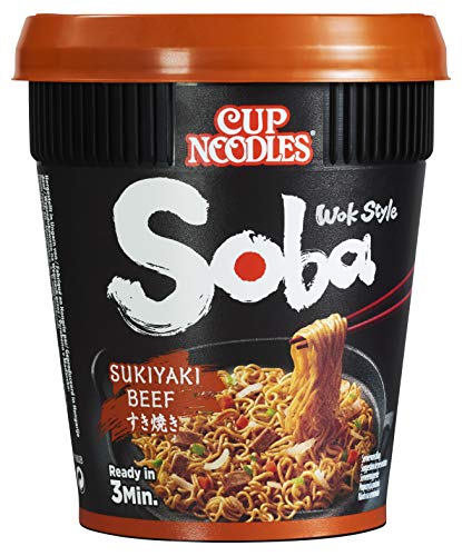 Nissin Cup Noodles Soba Cup – Sukiyaki Beef, 8er Pack, Wok Style Instant-Nudeln japanischer Art, mit Würzsauce, Rind & Gemüse, schnell im Becher zubereitet, asiatisches Essen (8 x 89 g) von Soba