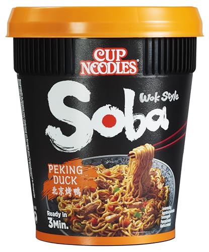 Nissin Cup Noodles Soba Cup – Peking Duck, 8er Pack, Wok Style Instant-Nudeln japanischer Art, mit Würzsauce, Ente & Gemüse, schnell im Becher zubereitet, asiatisches Essen (8 x 87 g) von Soba