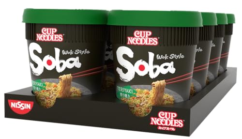 Nissin Cup Noodles Soba Cup – Teriyaki, 8er Pack, Wok Style Instant-Nudeln japanischer Art, mit Teriyaki-Sauce und Gemüse, schnell im Becher zubereitet, asiatisch Essen (8 x 90 g) von NISSIN