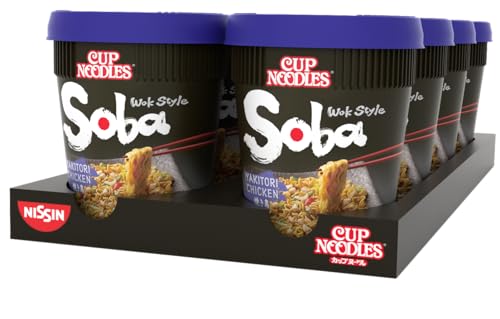 Nissin Cup Noodles Soba Cup – Yakitori Chicken, 8er Pack, Wok Style Instant-Nudeln japanischer Art, mit Würzsauce, Hähnchen & Gemüse, schnell im Becher zubereitet, asiatisches Essen (8 x 89 g) von NISSIN