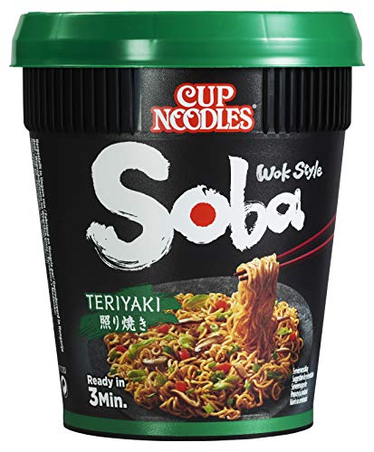Soba Nissin Cup Noodles– Teriyaki, Wok Style Instant-Nudeln japanischer Art, mit Teriyaki-Sauce und Gemüse, schnell im Becher zubereitet, asiatisch Essen, 90 g von Soba