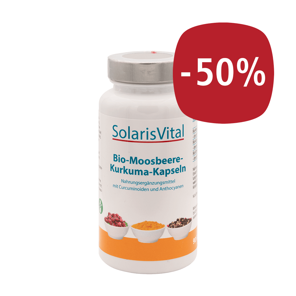 Bio-Moosbeere-Kurkuma Kapseln 90 Stück in Bioqualität - Mit Curcuminoiden und Anthocyanen - Vegan - Solaris Vital Bio-Moosbeere-Kurkuma Kapseln 90 Stück in Bioqualität - Mit Curcuminoiden und Anthocyanen - Vegan - Solaris Vital von Solaris Vital