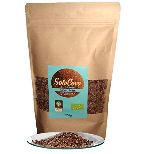 SoloCoco Premium Kakao Nibs, Bio, roh & unbehandelt, Fair Trade aus unserer Manufaktur in der Karibik 250g Beutel von SoloCoco