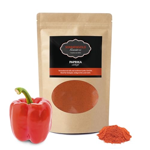 Sonnengold Gewürze - 200g Premium Paprika edelsüß aus Spanien - 100-120ASTA -Explosiver Geschmack - Meisterqualität seit 1855 - Handverpackt in umweltfreundlicher Verpackung von Sonnengold