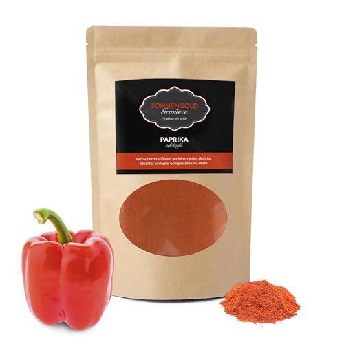 Sonnengold Gewürze - 350g Premium Paprika edelsüß aus Spanien - 100-120ASTA -Explosiver Geschmack - Meisterqualität seit 1855 - Handverpackt in umweltfreundlicher Verpackung von Sonnengold