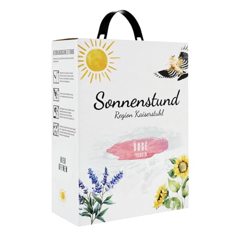 Sonnenstund Rosé trocken 3 Liter Wein-Box, Aromen von Erdbeere & Himbeere mit leichter und lebendiger Fruchtsäure, Roséwein Cuvée vom Kaiserstuhl (1 x 3,0 l Bag-in-Box) von Sonnenstund