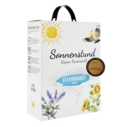 Sonnenstund Grauburgunder trocken 3 Liter Wein-Box, zarte Fruchtaromen nach Pfirsich, Apfel und Zitrusfrüchten, Grauer Burgunder QbA vom Kaiserstuhl (1 x 3,0 l Bag-in-Box) von Sonnenstund