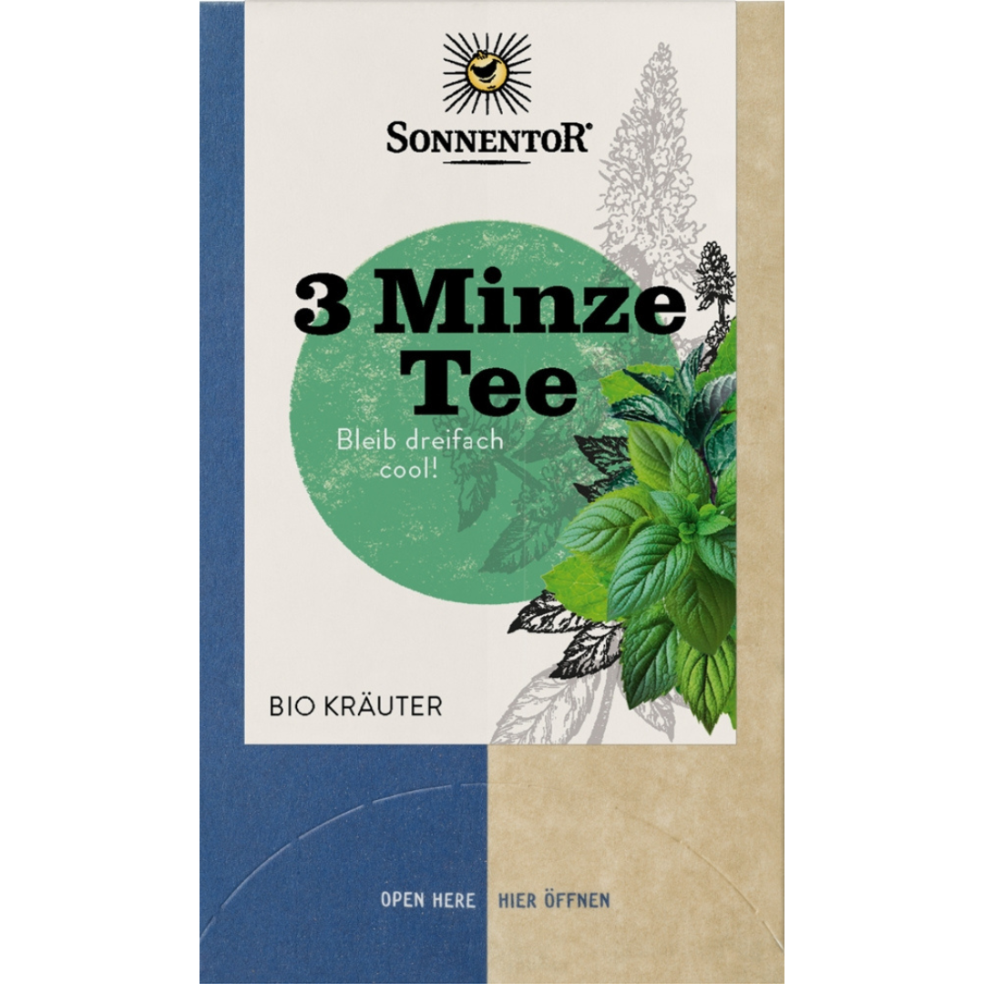 Bio 3-Minze Tee, 21,6 g, Doppelkammerbeutel Bio 3-Minze Tee, 21,6 g, Doppelkammerbeutel von Sonnentor