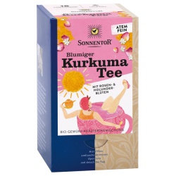 Blumiger Kurkuma-Tee mit Rosen- & Holunderblüten im Beutel Blumiger Kurkuma-Tee mit Rosen- & Holunderblüten im Beutel von SONNENTOR