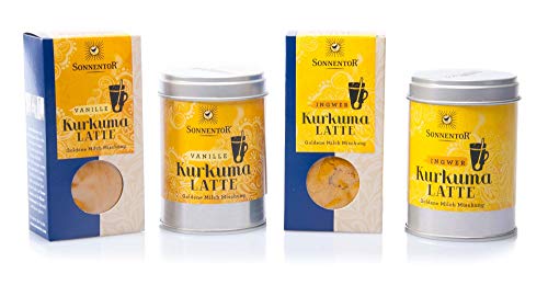 Sonnentor Kurkuma Latte Set - 2 Sorten: Ingwer und Vanille je in der Dose und als Nachfüller (4x 60g) (bio, vegan) Golden Milk - Ayurvedische Goldene Milch Set von Sonnentor