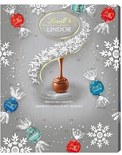 Lindt Lindor Blissful Milk, weiß, Schweizer Schokoladentrüffel, Adventskalender 300 g, mit saisonaler Grußkarte – Silber-Familie Fun Weihnachten 2021 von Soolar