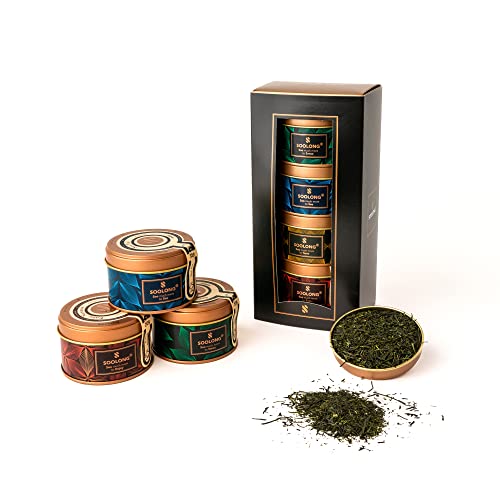 Soolong Japan Nr30 Luxus-Geschenkset mit 4 exklusiven japanischen Tees - Fukamushicha, Genmaicha Matcha Satsuki und Sencha - Lose Tees - Muttertagsgeschenk - Sortiment 4 Stücke von Soolong