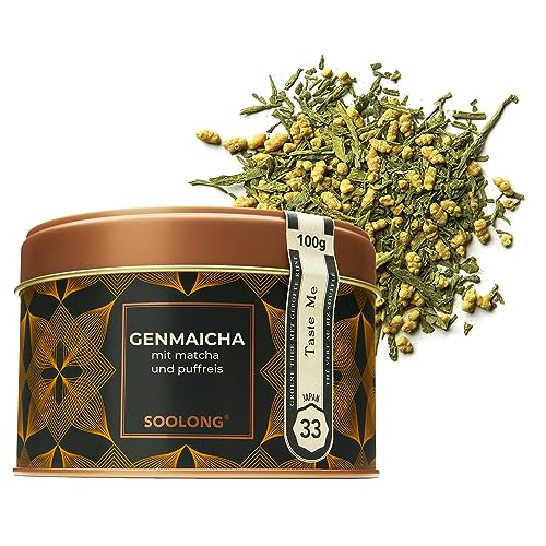 Soolong Nr. 33 Premium Japanischer Grüntee mit Genmaicha, Matcha und Puffreis - Samtig weich - Nachhaltiger loser Tee - Dose 100g - Geschmackserlebnis aus Japan von Soolong