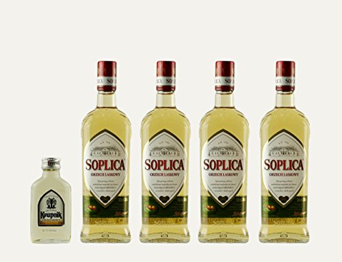 4x Soplica Haselnuss + 1x kostenfrei Krupnik Haselnuss in der Probiergröße (30%, 0,1 Liter) | Polnischer Haselnusswodka/-likör | je 28%, 0,5 Liter von Soplica