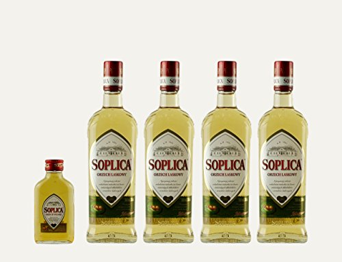 4x Soplica Haselnuss + 1x kostenfrei Soplica Walnuss in der Probiergröße (30%, 0,1 Liter) | Polnischer Haselnusswodka/-likör | je 28%, 0,5 Liter von Soplica