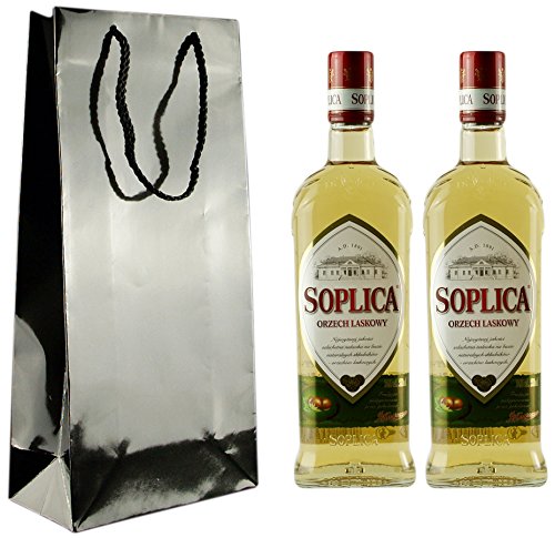 Geschenkidee 2x Soplica Haselnuss in schicker Lacktüte | Polnischer Haselnusswodka/-likör | je 28%, 0,5 Liter von Soplica