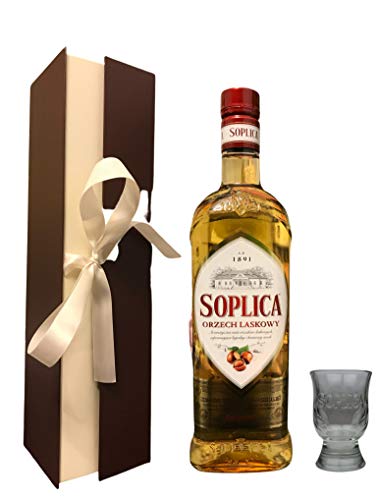 Geschenkidee Soplica Haselnuss und Soplica Shot Glas in edler Geschenkverpackung | Polnischer Haselnusswodka/-likör | 28%, 0,5 Liter von Soplica