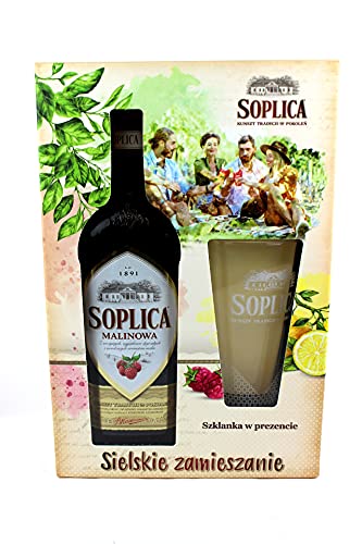 Soplica Malinowa (Himbeere) mit Geschenkverpackung + Coctailglas + Original Soplica Shot Glas, 0,5L 30% Vol. von Soplica