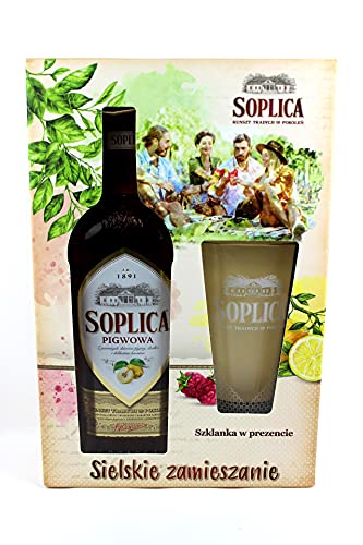 Soplica Pigwowa (Quitte) mit Geschenkverpackung + Coctailglas + Original Soplica Shot Glas, 0,5L 30% Vol. von Soplica
