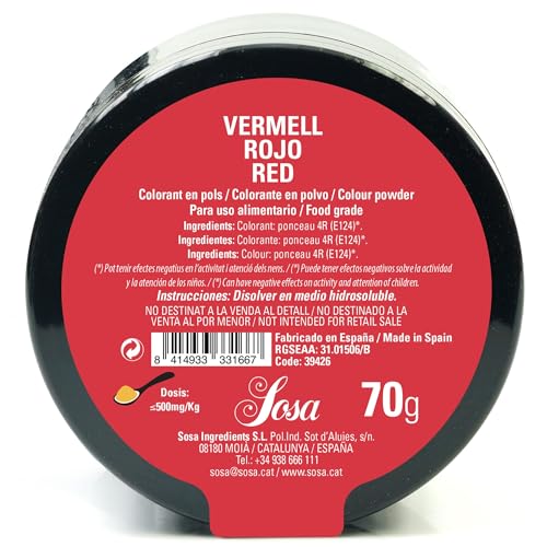 Sosa Lebensmittelfarbe Rot, Puder, wasserlöslich (39426), 70 g von Sosa