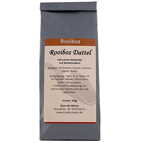 Rooibos Roibusch Tee mit Dattel natur belassen Natur Mischung ✔ Tee Tea Chay lose ✔ Teemischung ✔ Top Qualität ✔ ohne Zusatzstoffe, Aromastoffe & Konservierungsstoffe, 100g von Souk du Maroc