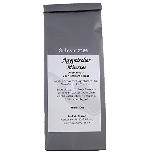 Schwarzer Tee Schwarztee mit ägyptischer Minze als Mischung Tea Chay lose Teemischung ohne Zusatzstoffe, Aromastoffe & Konservierungsstoffe, 100g von Souk du Maroc