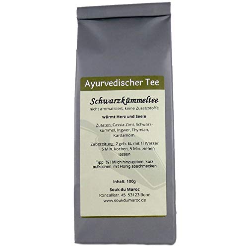 Schwarzkümmel Tee ayurvedische Vata Schwarzkümmeltee Mischung ✔ Tea Chay Chai lose ✔ Teemischung ✔ ohne Zusatzstoffe, Aromastoffe & Konservierungsstoffe, 100g von Souk du Maroc