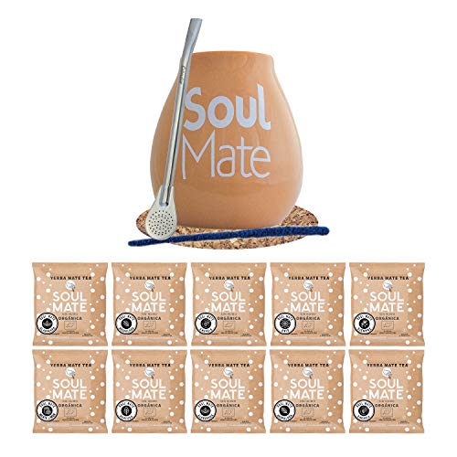 Soul Mate Mate Tee Set mit Zubehör | Proben von Mate Tee | 10x50g | Kalebasse, Bombilla und Zubehör | Brasilianische, biologische Mate Tee | Natürliches Koffein | 500g | 0,5kg von Soul Mate