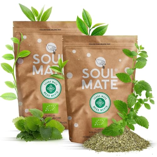 Soul Mate Orgánica Mega Menta 1 kg (2x500g) - Bio-Yerba Mate, Geschmack von Minze & Menthol, Natürlicher Energiespender von Soul Mate