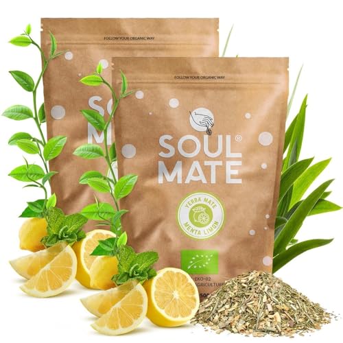 Soul Mate Orgánica Menta Limon 1 kg | Bio-Mate Tee aus Brasilien 1000 g | Mate Tee + Minze und Zitrone | Erfrischende Mischung | Perfekt in kalter und warmer Form | Mit ökologischem Zertifikat von Soul Mate