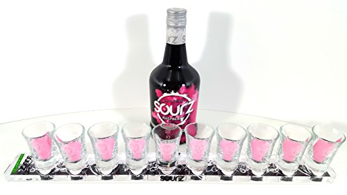 Sourz Raspberry Likör 0,7l 700ml (15% Vol) + 20x Kunststoff Shot- Becher + Shotmeter von Sourz