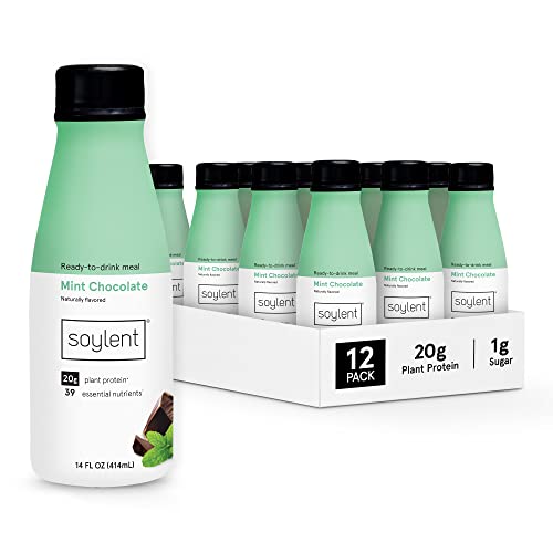 Soylent Mint Chocolate Plant Protein Mahlzeit Ersatz-Shake, 414 ml, 12 Flaschen – Verpackung kann variieren von Soylent