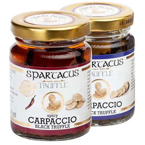 Spartacus Bundle-Set mit würzigem Carpaccio und Carpaccio-Trüffel | En olivenöl | Italienische spezialitäten | Gönnen Sie sich kulinarische Exzellenz | Erlesene schwarze Trüffel für Feinschmecker von Spartacus Truffle