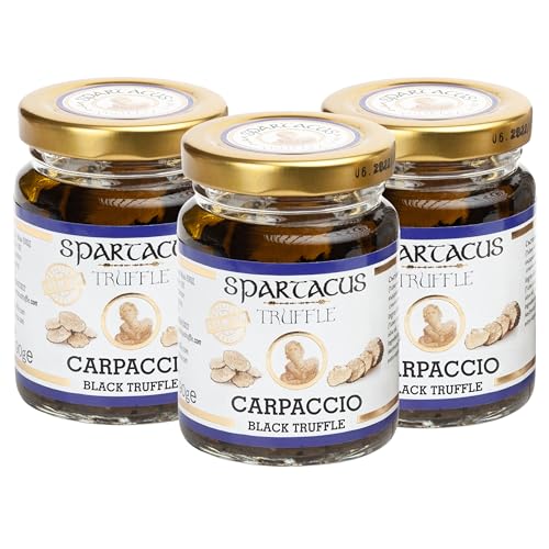 Spartacus Carpaccio Schwarze Trüffel |en olivenöl | italienische spezialitäten | Gönnen Sie sich kulinarische Exzellenz | Erlesene schwarze Trüffel für Feinschmecker von Spartacus Truffle