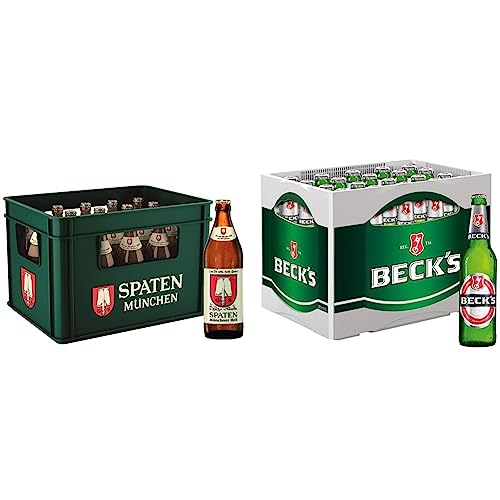 SPATEN Münchner Hell Flaschenbier, MEHRWEG im Kasten, Helles Bier aus München (20 x 0.5 l) & Beck's Pils Flaschenbier MEHRWEG (20 x 0,5 l) von Spaten