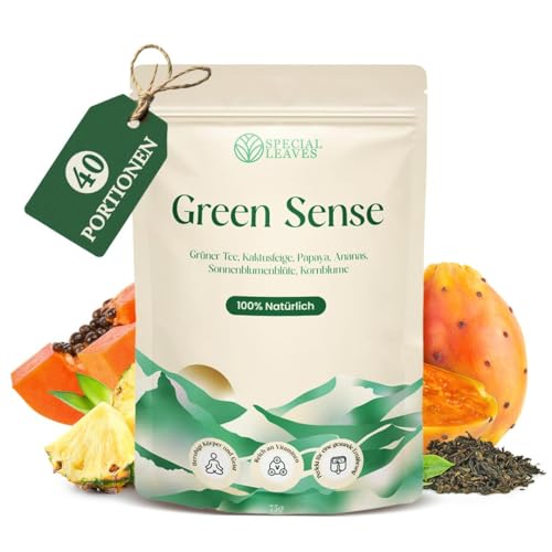 Special Leaves Green Sense Grüner Tee, 75g loser Früchtetee mit Guave, Ananas und Melone, Fruchtige Mischung mit Grüntee und Blüten, Erfrischender Genuss für Heißen oder Kalten Tee von Special Leaves