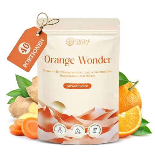 Special Leaves Orange Wonder Tee, 75g loser Schwarzer Tee mit Orangenschalen und Blüten, Aromatischer Früchtetee für Heißen oder Kalten Genuss, Frisch, Fruchtig und Vielseitig Special Leaves Orange Wonder Tee, 75g loser Schwarzer Tee mit Orangenschalen und Blüten, Aromatischer Früchtetee für Heißen oder Kalten Genuss, Frisch, Fruchtig und Vielseitig von Special Leaves