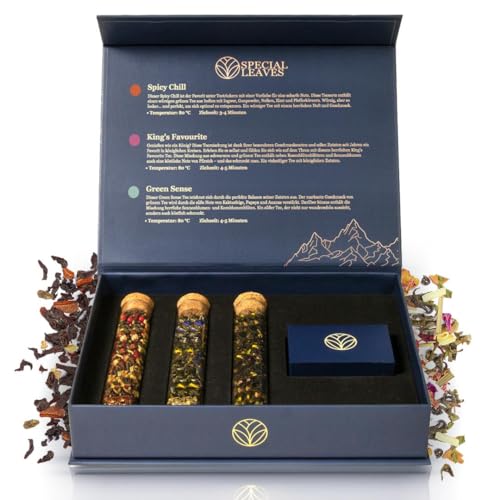 Special Leaves Power of Aroma Tee Set, Geschenkbox mit 3 Geschmacksrichtungen und 45g Tee, 25 Teebeutel pro Sorte, Hochwertige Teemischungen als Geschenkidee für jeden Anlass Special Leaves Power of Aroma Tee Set, Geschenkbox mit 3 Geschmacksrichtungen und 45g Tee, 25 Teebeutel pro Sorte, Hochwertige Teemischungen als Geschenkidee für jeden Anlass von Special Leaves
