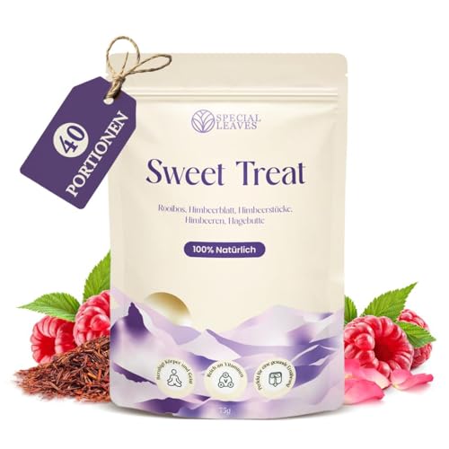 Special Leaves Sweet Treat Tee, 75g loser Rooibos Früchtetee mit Himbeere und Rosenblättern, Aromatische Teemischung für Heißen oder Kalten Genuss, Fruchtig, Mild und Vielseitig von Special Leaves