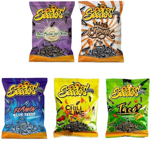 SEEDOS | 5x Sonnenblumenkerne • Geschmacksrichtungen Taco, Sour Cream & Onion, Hot Chili Lime, Salted Caramel & Flamin' Blue Seeds ➤ High Protein Snack von Special-Snacks 07