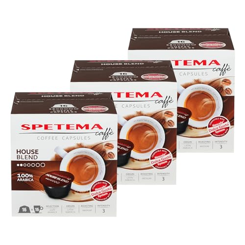 Spetema House Blend Espresso Kaffeekapseln Kompatibel mit Dolce Gusto Maschinen, Intensität 3, Mittlere Röstung, 100% Arabica, 48 Kapseln, (3 Boxen x 16 Kapseln) von Spetema