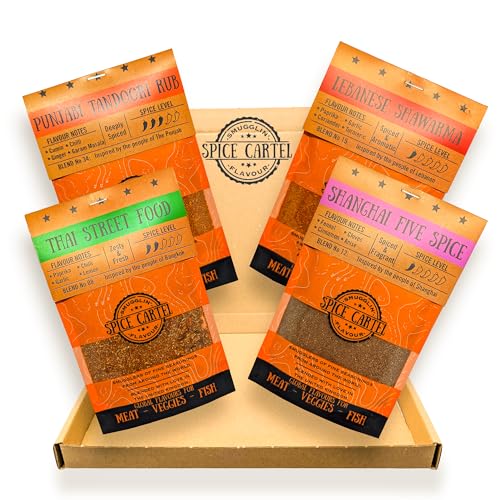 Die asiatische Street Food -Kollektion von Spice Cartell aus Kunsthandwerkskräften und Gewürzmischungen aus ganz Asien. Hand gemacht mit Liebe in Großbritannien. 4 * 35G wiederverschließbare Beutel. von Spice Cartel
