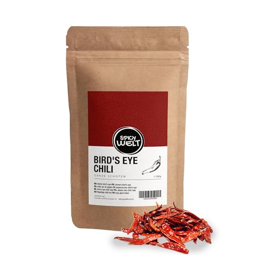 Spicy Welt Bird’s Eye Chili Ganz (250g) – Ganze Getrocknete Chilischoten für Currys, Marinaden & Saucen | Aromatisch-Scharfer Geschmack | 100% Naturrein, Ohne Zusätze von Spicy Welt