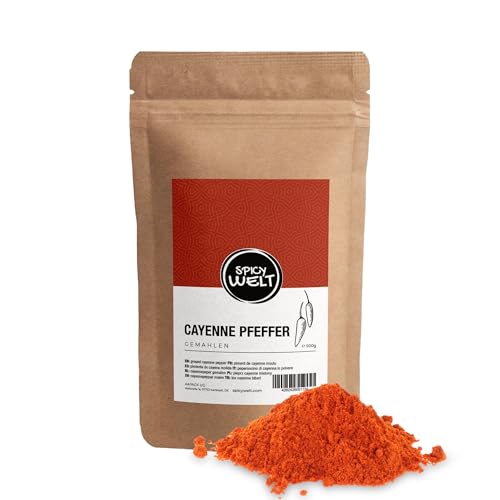 Spicy Welt Cayennepfeffer Gemahlen (500g) – Cayenne Pfeffer Pulver für Chili Con Carne, Saucen & Dips | Scharf, Intensiv & Wärmend | 100% Naturrein, Ohne Zusätze von Spicy Welt