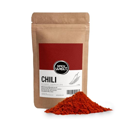 Spicy Welt Chili Gemahlen (500g) – Fein Gemahlenes Chilipulver für Chili Con Carne, Currys & Eintöpfe & Marinaden | Angenehm Scharf, Wärmend & Aromatisch | 100% Naturrein, Ohne Zusätze von Spicy Welt
