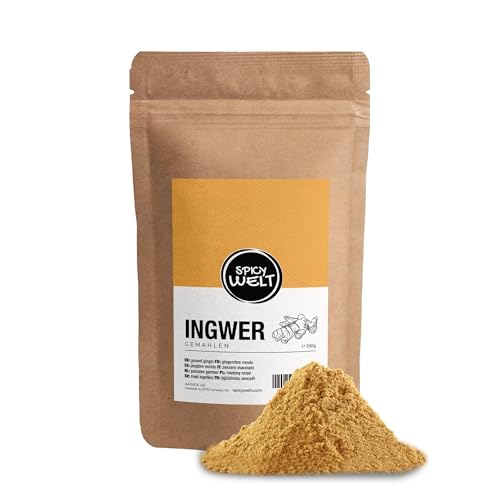 Spicy Welt Ingwer Pulver (250g) – Fein Gemahlenes Ingwer für Tee, Suppen, Saucen & Gebäck | Exotisch Würzig & Aromatisch | 100% Naturrein, Ohne Zusätze von Spicy Welt