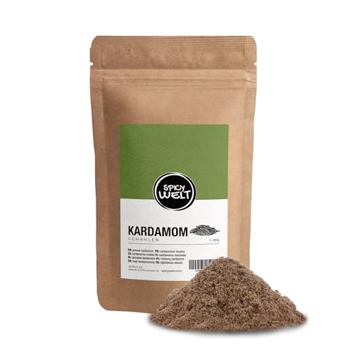 Spicy Welt Kardamom Gemahlen (250g) – Kardamompulver für Curry & Chai, Backen & Kochen | Aromatisch, Intensiv & Fein | 100% Natürlich & Ohne Zusätze von Spicy Welt