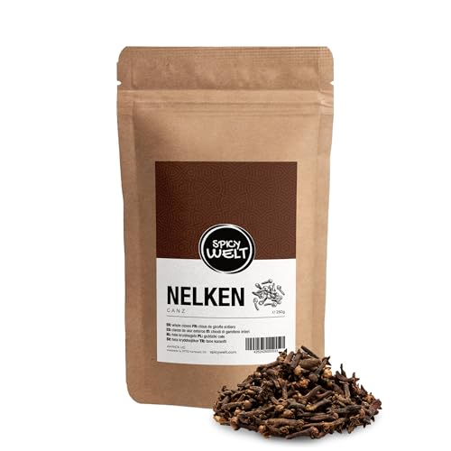 Spicy Welt Nelken Ganz (250g) – Handverlesene Gewürznelken für Kochen, Backen, Getränke & Gewürzmischungen | Intensiv Aromatisch & Wärmend | 100% Naturrein, Ohne Zusätze von Spicy Welt