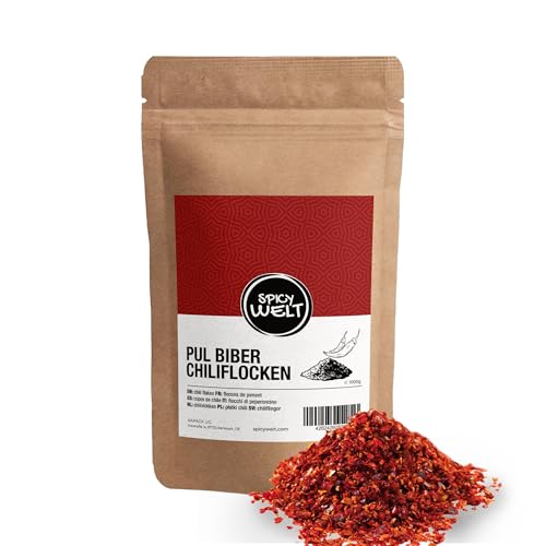 Spicy Welt Pul Biber Chiliflocken (1kg) – Chiliflocken für Fleisch, Saucen, Salate & Gemüse | Ideal zum Kochen, Marinieren & Verfeinern | Intensives Gewürz ohne Zusätze | 100% Naturrein, Ohne Zusätze von Spicy Welt