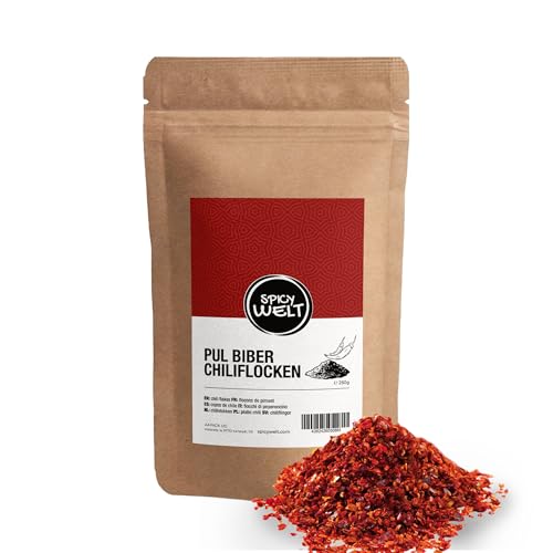 Spicy Welt Pul Biber Chiliflocken (250g) – Chiliflocken für Fleisch, Saucen, Salate & Gemüse | Ideal zum Kochen, Marinieren & Verfeinern | Intensives Gewürz | 100% Naturrein, Ohne Zusätze von Spicy Welt
